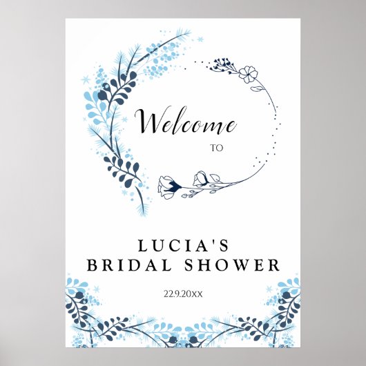 Elegante Navy Monogram Bloem Bruids douche Welkom Poster (Voorkant)