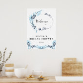 Elegante Navy Monogram Bloem Bruids douche Welkom Poster (Keuken)