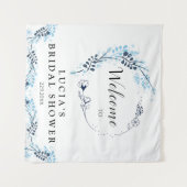 Elegante Navy Monogram Bloem Bruids douche Welkom Wandkleed (Voorkant (horizontaal))