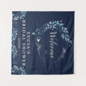 Elegante Navy Monogram Bloemrijke Bruiloft Feestbe Wandkleed (Voorkant (horizontaal))