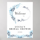 Elegante Navy Monogram Bloemrijke Bruiloftsshower Poster (Voorkant)