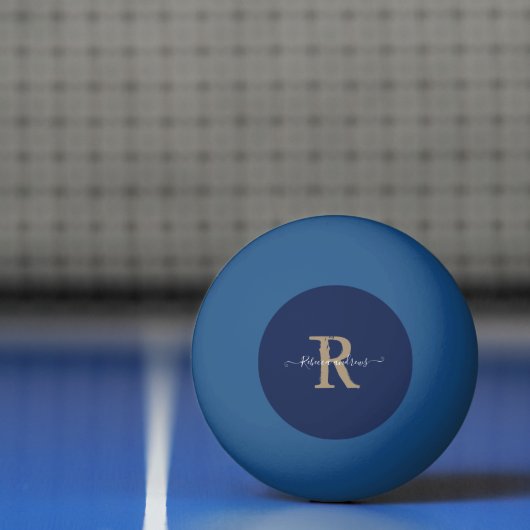 Elegante Navy Monogram Script Initiaal Naam Pingpongbal (Net)