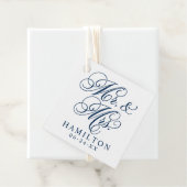 Elegante Navy Mr en Mrs Script Aangepast Monogram Bedankjes Labels (In situ)