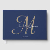 Elegante Navy naam Monogram Script Wedding Party Gastenboek (Voorkant)