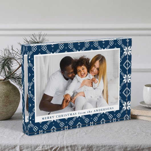 Elegante Navy Nordic Snowflake Patroon Kerstmis Fotoblokken
