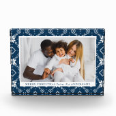 Elegante Navy Nordic Snowflake Patroon Kerstmis Fotoblokken (Voorkant)
