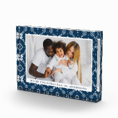 Elegante Navy Nordic Snowflake Patroon Kerstmis Fotoblokken (Rechts)