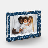 Elegante Navy Nordic Snowflake Patroon Kerstmis Fotoblokken (Links)