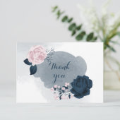 Elegante Navy & Pink Bloemen Dank u kaart (Staand voorkant)