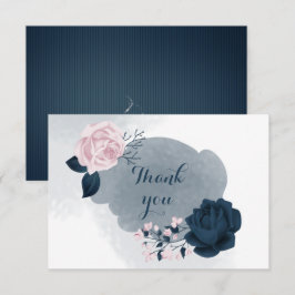 Elegante Navy & Pink Bloemen Dank u kaart