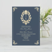 Elegante Navy QR Code Trouwfeest Kaart (Staand voorkant)