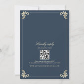 Elegante Navy QR Code Trouwfeest Kaart (Achterkant)