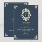 Elegante Navy QR Code Trouwfeest Kaart (Voorkant / Achterkant)