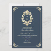 Elegante Navy QR Code Wedding Kaart (Voorkant)