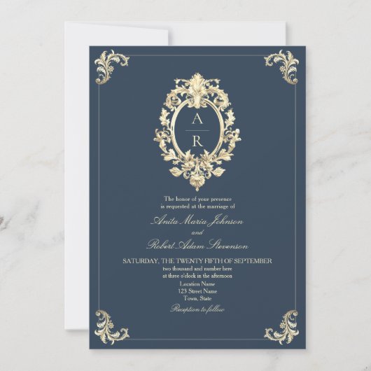 Elegante Navy QR Code Wedding Kaart (Voorkant)