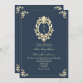 Elegante Navy QR Code Wedding Kaart (Voorkant / Achterkant)
