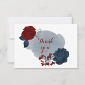 elegante navy & rode bloemen bedankkaart (Voorkant)