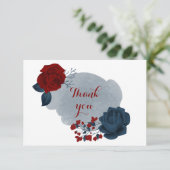 elegante navy & rode bloemen bedankkaart (Staand voorkant)
