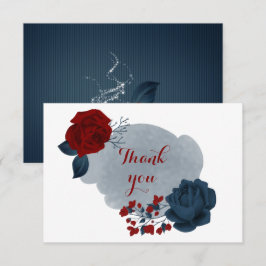 elegante navy & rode bloemen bedankkaart