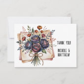 Elegante Navy Roos en Coral Wedding Bedankkaart (Voorkant)