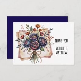 Elegante Navy Roos en Coral Wedding Bedankkaart