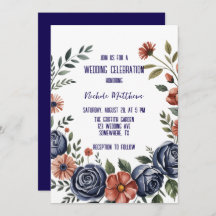 Elegante Navy Roos en Coral Wedding