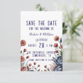 Elegante Navy Roos en Coral Wedding Save The Date (Staand voorkant)