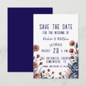 Elegante Navy Roos en Coral Wedding Save The Date (Voorkant / Achterkant)