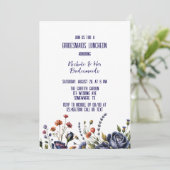 Elegante Navy Roos en Koraal Bruidsmeisjes Luncheo Kaart (Staand voorkant)