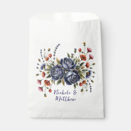 Elegante Navy Roos en Terracotta Bloemen Huwelijk Bedankzakje