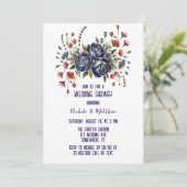 Elegante Navy Roos en Terracotta Bloemen Huwelijk Kaart (Staand voorkant)