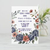 Elegante Navy Roos en Terracotta Paren Douche Kaart (Staand voorkant)