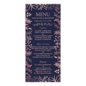 Elegante Navy & Roos Gold Floral Wedding Menu (Voorkant)