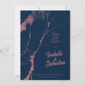 Elegante Navy & Roos Marmer Save the Date wieden Kaart (Voorkant)