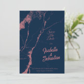 Elegante Navy & Roos Marmer Save the Date wieden Kaart (Staand voorkant)