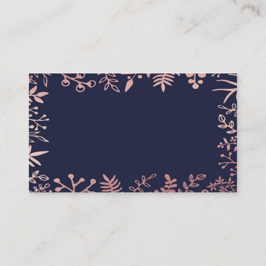 Elegante Navy & Rose Goud Bloemige Trouwcollectie Informatiekaartje (Achterkant)