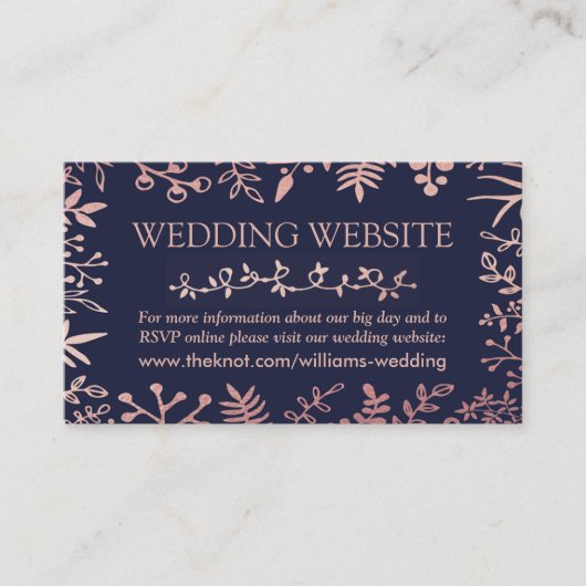 Elegante Navy & Rose Goud Bloemige Trouwcollectie Informatiekaartje
