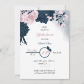 Elegante navy & roze bloemen bruidsmeisje shower kaart (Voorkant)