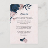 Elegante navy & roze bloemen navy bladeren details informatiekaartje (Voorkant)