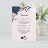 Elegante navy & roze bloemen navy bladeren details informatiekaartje (Staand voorkant)