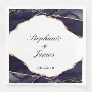 Elegante Navy Roze Goud Folie Agate Huwelijk Servet