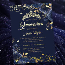 Elegante Navy Roze Gouden Wervel Quinceanera