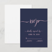 Elegante Navy Roze Script Minimaal Huwelijk RSVP Kaartje (Voorkant / Achterkant)