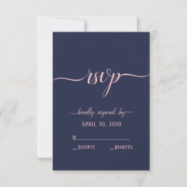 Elegante Navy Roze Script Minimaal Huwelijk RSVP Kaartje