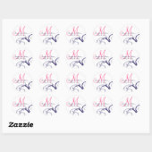 Elegante Navy Roze Swirl Monogram Bruiloft Seal Ronde Sticker (Vel)