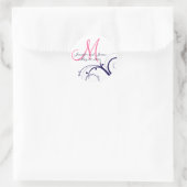 Elegante Navy Roze Swirl Monogram Bruiloft Seal Ronde Sticker (Tas)