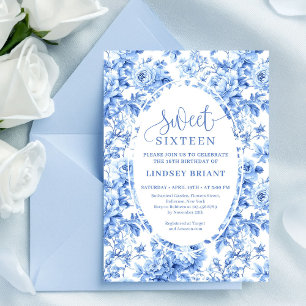 Elegante Navy Rozen Digitale 16e Verjaardagsuitnod Kaart