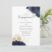 Elegante  Navy Rozen Engagement Party Kaart (Staand voorkant)