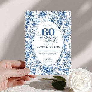 Elegante Navy Rozen Franse Toile 60e Verjaardag Kaart