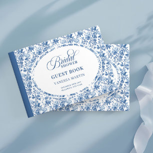 Elegante Navy Rozen Franse Toile Bruidsdouche Gastenboek